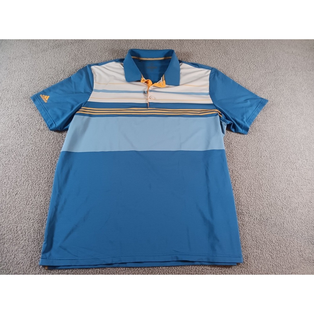 Adidas Golf Polo‎ Shirt Mens 2XL Blue Striped Climalite Performance Stretch